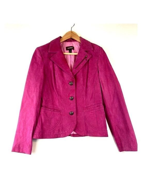 Danier Jackets & Blazers - Danier Women's Vintage Hot Pink Genuine Leather Jacket Size Small / UK 12